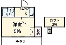 タウンコート 2階ワンルームの間取り