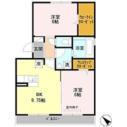 愛知環状鉄道 六名駅 徒歩6分の賃貸アパート 2階2LDKの間取り