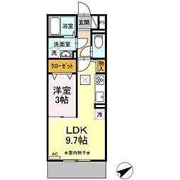 東武小泉線 竜舞駅 徒歩28分の賃貸アパート 1階1LDKの間取り