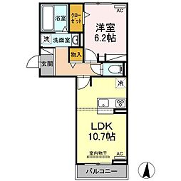 豊橋鉄道東田本線 赤岩口駅 徒歩20分の賃貸アパート 2階1LDKの間取り