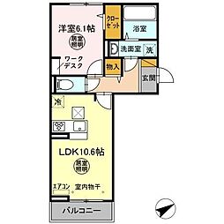 カーサ・コレット 1階1LDKの間取り