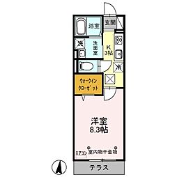 リオン 2階1Kの間取り