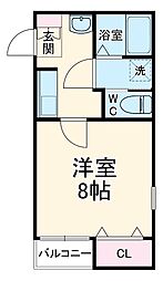 フォレストみのり台 2階1Kの間取り