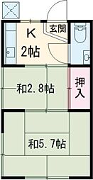 陽光荘 2階2Kの間取り