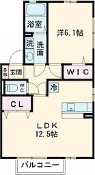 プリムヴェールＤ 2階1LDKの間取り
