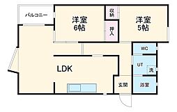 愛知高速東部丘陵線 杁ヶ池公園駅 徒歩14分の賃貸マンション 2階2LDKの間取り
