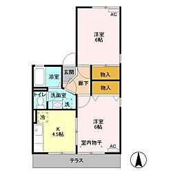 JR上越線 群馬総社駅 徒歩11分の賃貸アパート 1階2Kの間取り