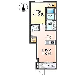エスポワール III 1階1LDKの間取り