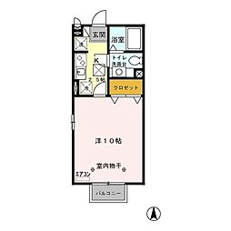 プランドール 1Kの間取図画像
