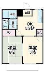エクセル21A 2DKの間取図画像