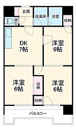 プレヴュー吾妻 2階3DKの間取り