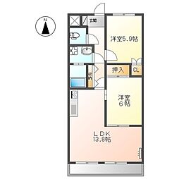 スカイハイツ野田 2LDKの間取図画像