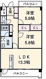 Elusion竜美ヶ丘 2LDKの間取図画像