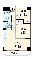 マンション庄田 4階2LDKの間取り