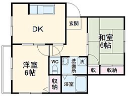 リバーサイドハイツＡ 201 2階2DKの間取り