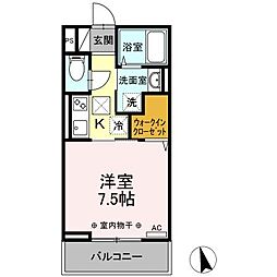 JR横浜線 橋本駅 徒歩12分の賃貸アパート 1階1Kの間取り
