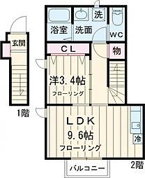 ヴィフレア大岡山 2階1LDKの間取り