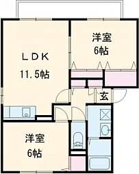 モナーチハイツA 1階2LDKの間取り