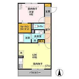 サンライトレジデンス駒形 2階1LDKの間取り