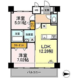 Ｇｒａｎｄｅ　Ｃａｒｒｏ 6階2LDKの間取り