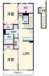 コンフォール片坪 2階2LDKの間取り