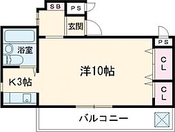 シャルム三原 2階ワンルームの間取り