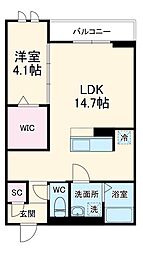 セントラルガーデン名駅東 2階1LDKの間取り