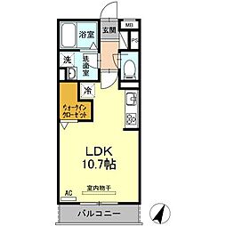 名鉄名古屋本線 東岡崎駅 徒歩20分の賃貸アパート 1階ワンルームの間取り