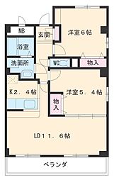 ガーデニングヒルズ神の倉II 2階2LDKの間取り