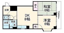 名鉄名古屋本線 桜駅 徒歩4分の賃貸マンション 3階2LDKの間取り