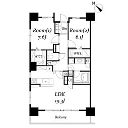 ロイヤルパークス千種 11階2LDKの間取り