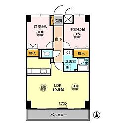 JR武蔵野線 新八柱駅 徒歩3分の賃貸マンション 2階2LDKの間取り