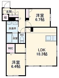 愛知環状鉄道 六名駅 徒歩13分の賃貸マンション 1階2LDKの間取り