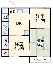 サンシャイン江畑I 2階3DKの間取り