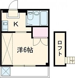 JR中央線 国分寺駅 徒歩20分の賃貸マンション 2階1Kの間取り