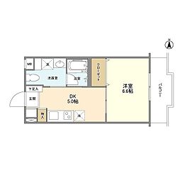 アザレアベニュー関根 2階1DKの間取り