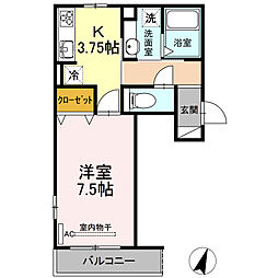 メルベーユ 3階1Kの間取り