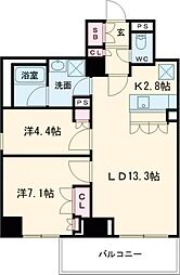 JR常磐線 亀有駅 徒歩5分の賃貸マンション 2階2LDKの間取り