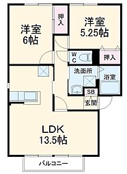 つくばエクスプレス つくば駅 徒歩29分の賃貸アパート 1階2LDKの間取り