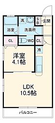 エステート桑名 1階1LDKの間取り