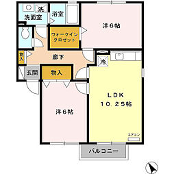 JR常磐線 牛久駅 徒歩27分の賃貸アパート 2階2LDKの間取り