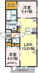 アンソレイエ 2階2LDKの間取り