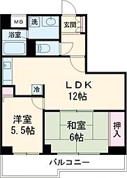 リエール若松町 5階2LDKの間取り