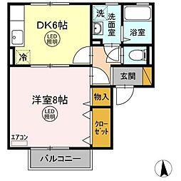カーサときわ　Ａ棟 1階1DKの間取り
