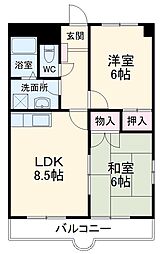 ルガール21 3階2DKの間取り
