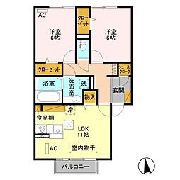 アフィシオン北代田 2LDKの間取図画像