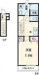 ラントヴィル船堀 2階1Kの間取り