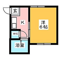 ホワイトプラム1 1階1Kの間取り