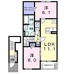 カルムアルモニーＢ 2階2LDKの間取り