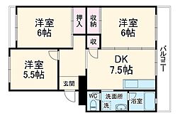 阪急箕面線 桜井駅 徒歩23分の賃貸マンション 3階3DKの間取り
